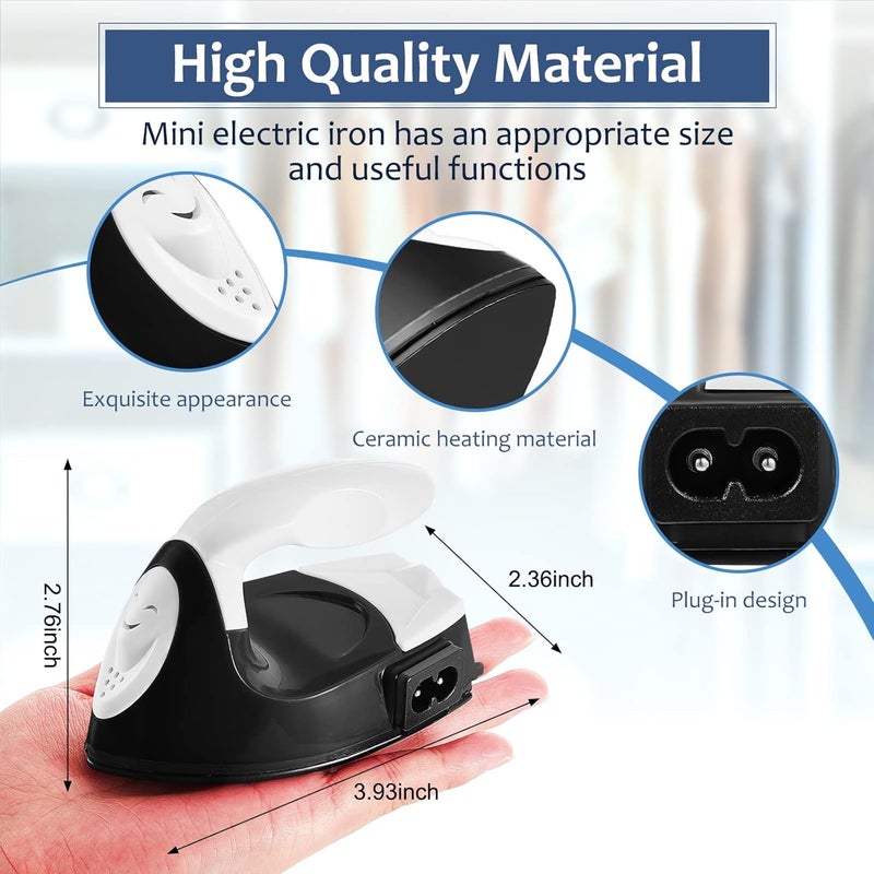 Honoson Mini Craft Iron Mini Heat Press Small Iron 3.93 x 2.36 x 2.76 in Portable Handy Tiny Flatiron with Charging Base Accessory for Fuse Bead Patch DIY Heat Transfer Vinyl(Black) - Image 2